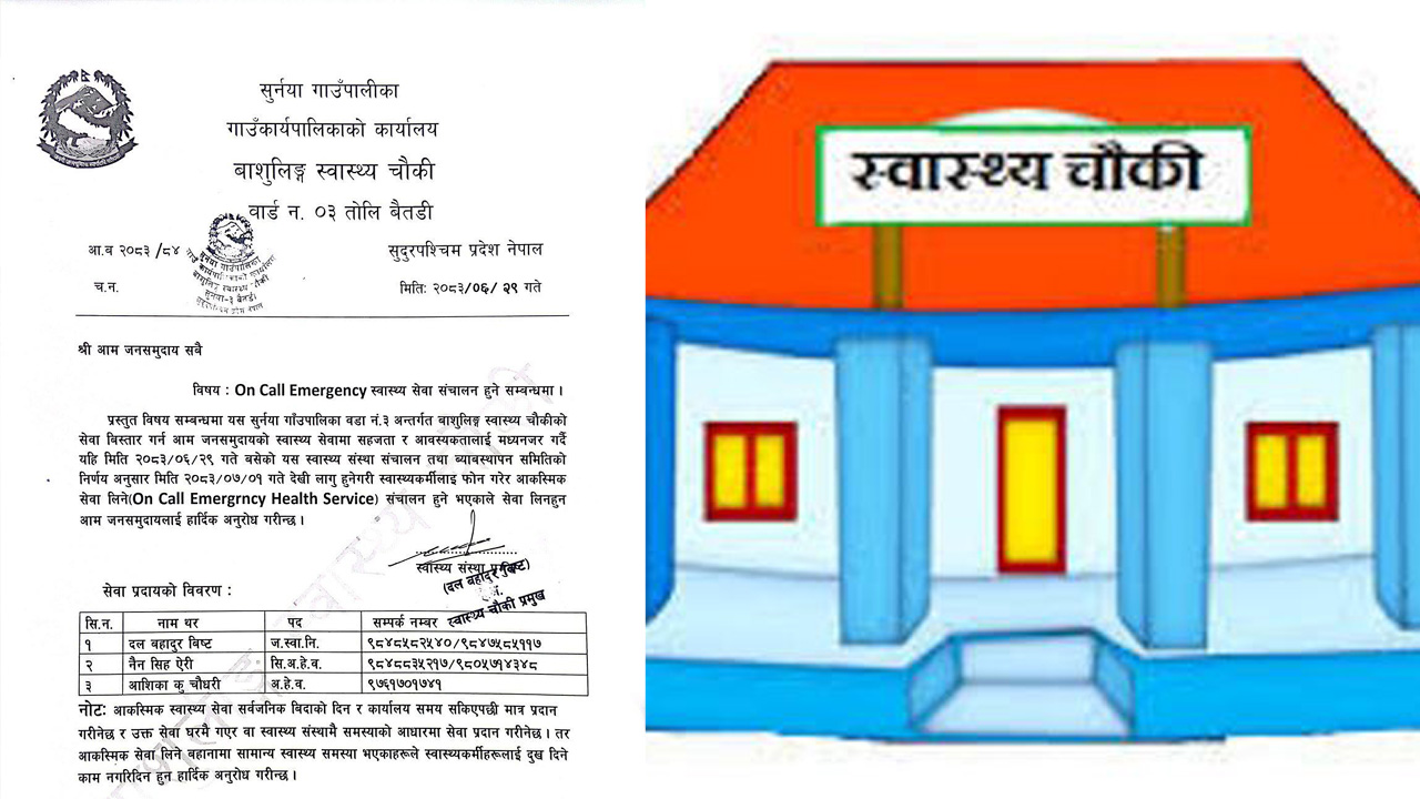 बाशुलिङ्ग स्वास्थ्य चौकीमा कात्तिक १ गतेदेखि ‘अन कल’ आकस्मिक स्वास्थ्य सेवा सुरु हुने