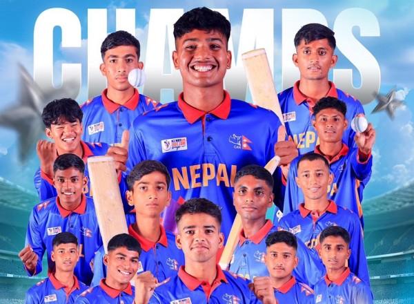 सिङ्गापुरलाई २ विकेटले हराउँदै नेपालले जित्यो यू–१६ इस्ट जोन कपको उपाधि