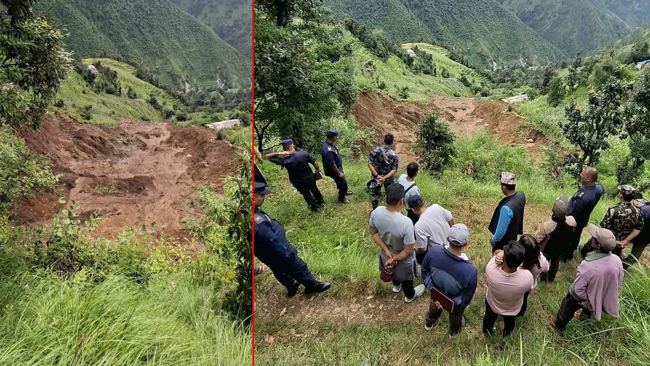 रातापानी पहिरो प्रभावित क्षेत्रमा सिडिओसहितको टोलीद्वारा निरीक्षण, सात परिवारलाई स्थानान्तरण गर्नुपर्ने 